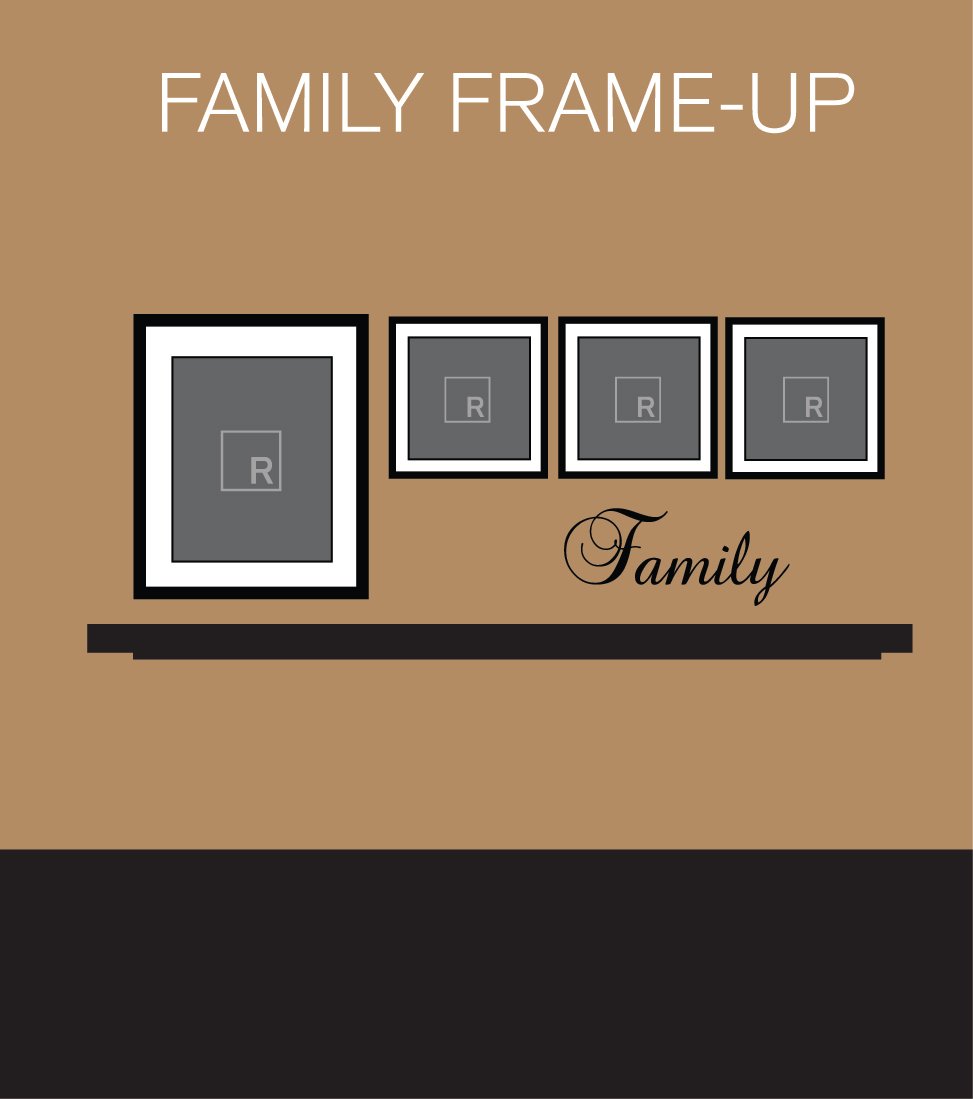 wall grouping of 4 photos above the word "family"