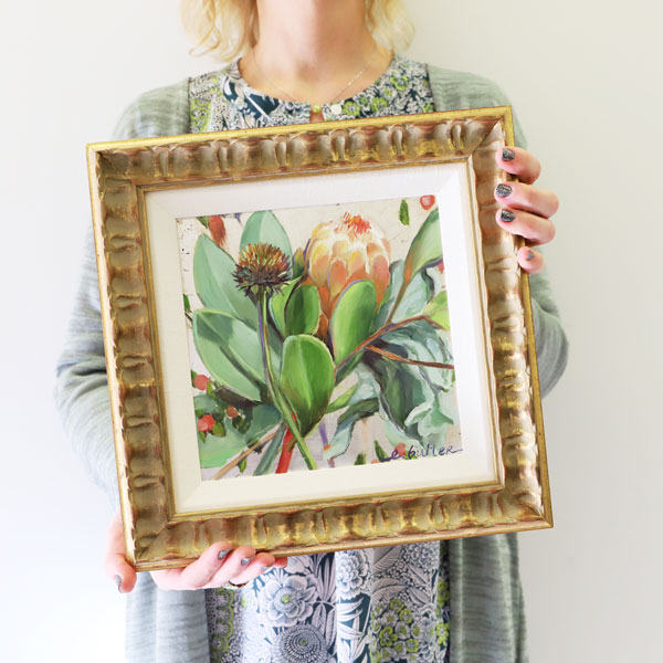 Custom framed original painting of desert flora by artist Elizabeth Butler Hall of Frames Arizona