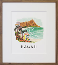 Custom framed print of Hawaiian coastline framed in light walnut frame with white matting Hall of Frame Arizona