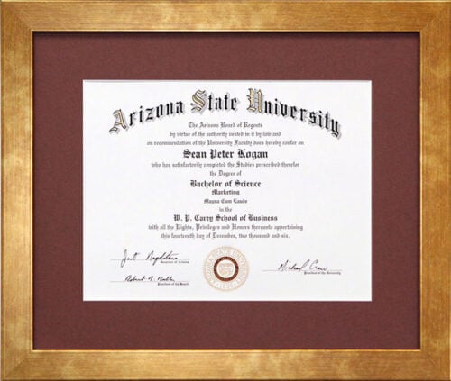 Custom Framed ASU Diploma Hall of Frames Arizona