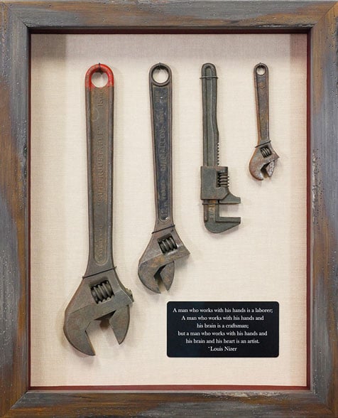 Custom Framed Antique Wrenches with Nameplate Hall of Frames Arizona
