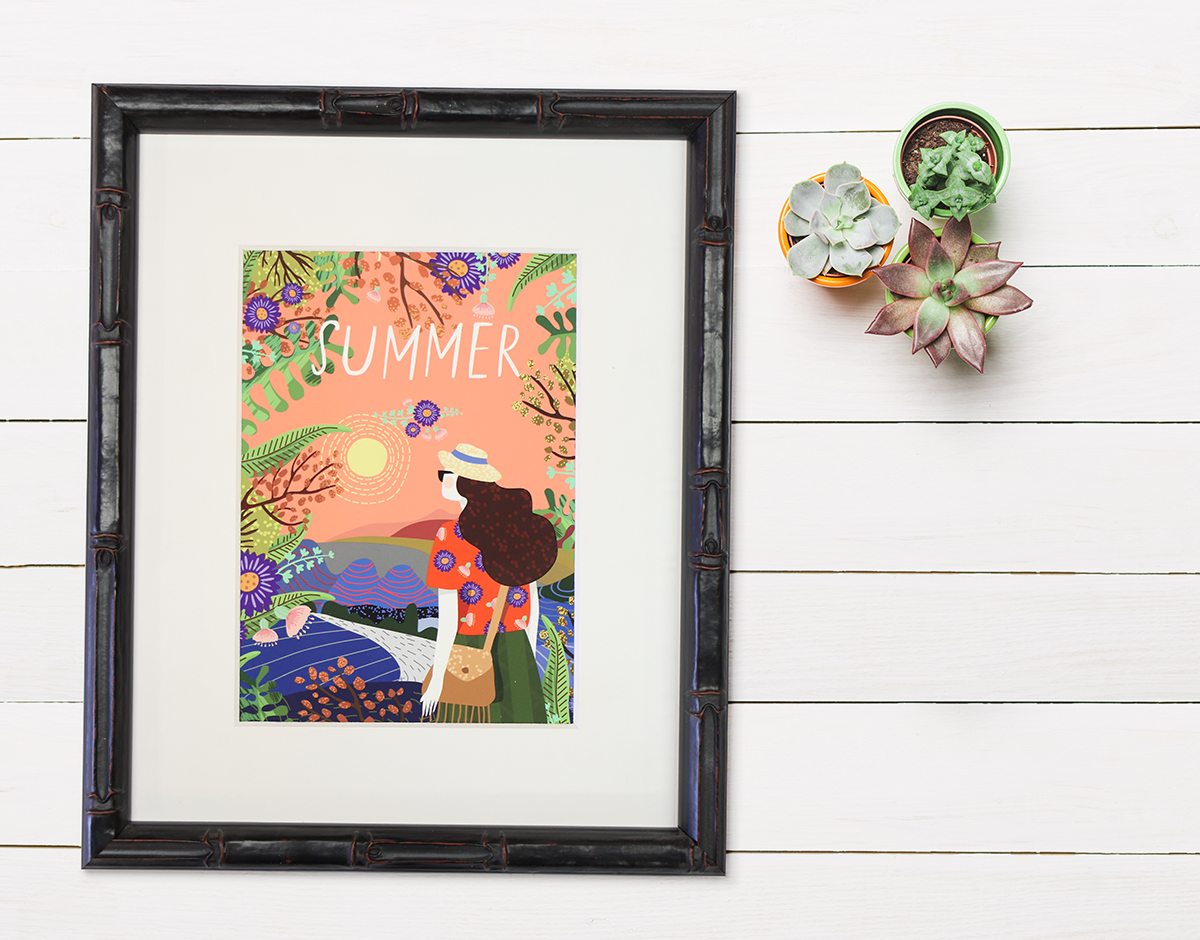 Black Bamboo Framed Summer Print