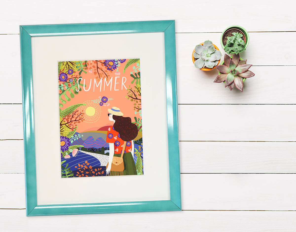 Teal Framed Summer Print