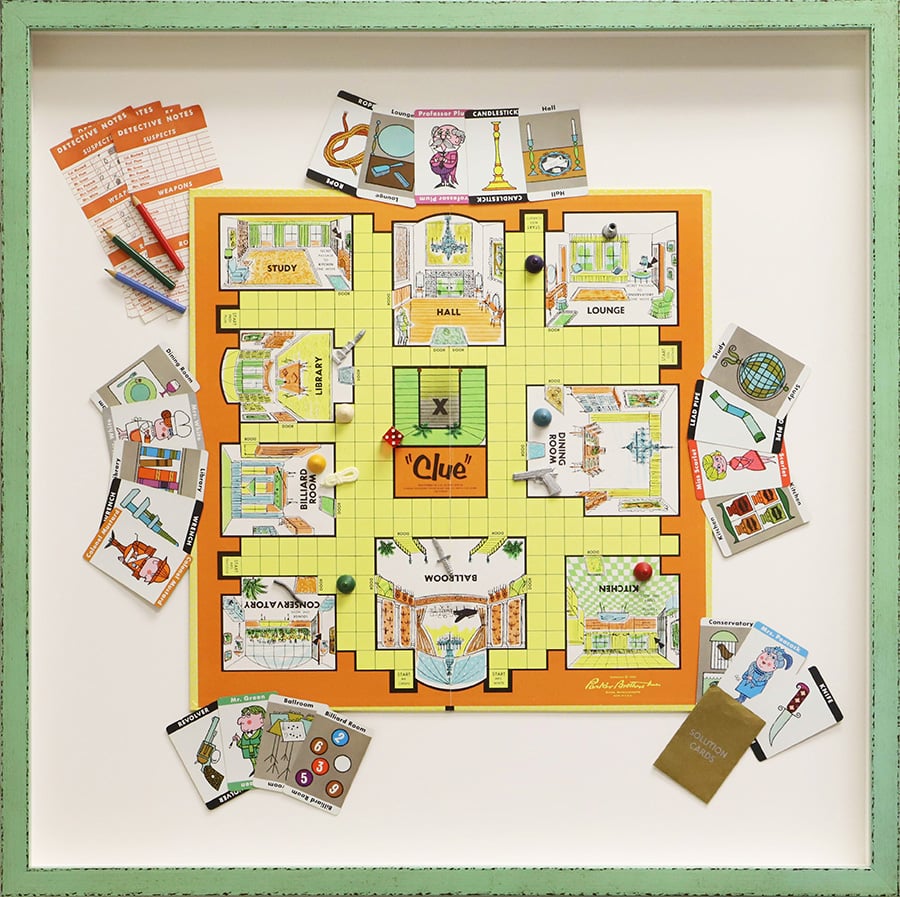 Custom Framed Vintage Clue Board game with original box Hall of Frames Arizona