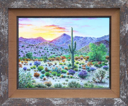 framed desert painting with liner Hall of Frames Framing Store Arizona Scottsdale Gilbert Chandler Desert Ridge Phoenix Peoria Paradise Picture Frame