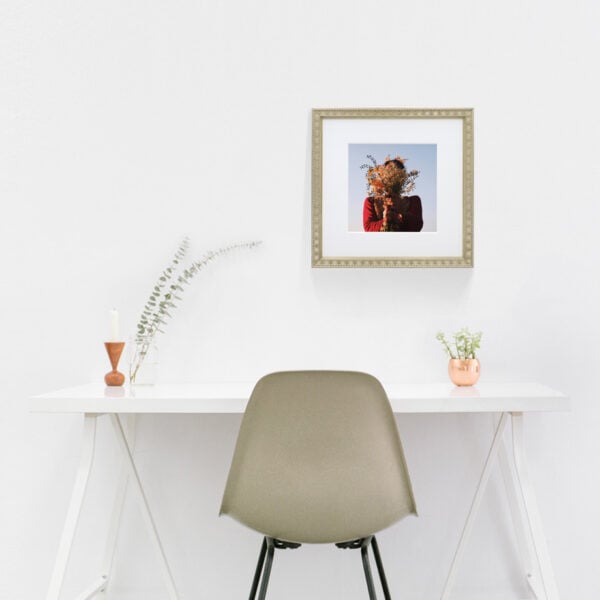 Cameron Champagne Floral online custom frame and print above a desk Hall of Frames Arizona