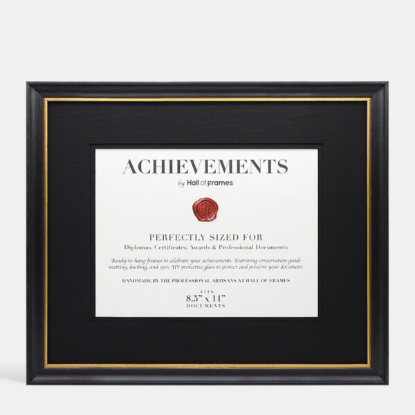 Black and Gold Document Frame with Black Mat | Hall of Frames Arizona