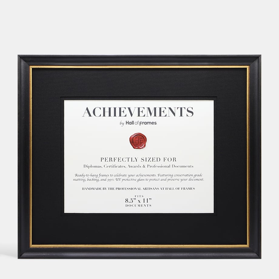 Black and Gold Document Frame with Black Mat | Hall of Frames Arizona