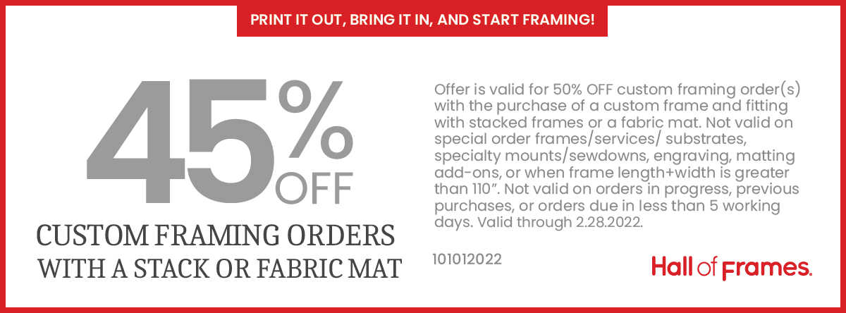 45% OFF Custom Framing with Museum Glass or a Stacked Frame Coupon