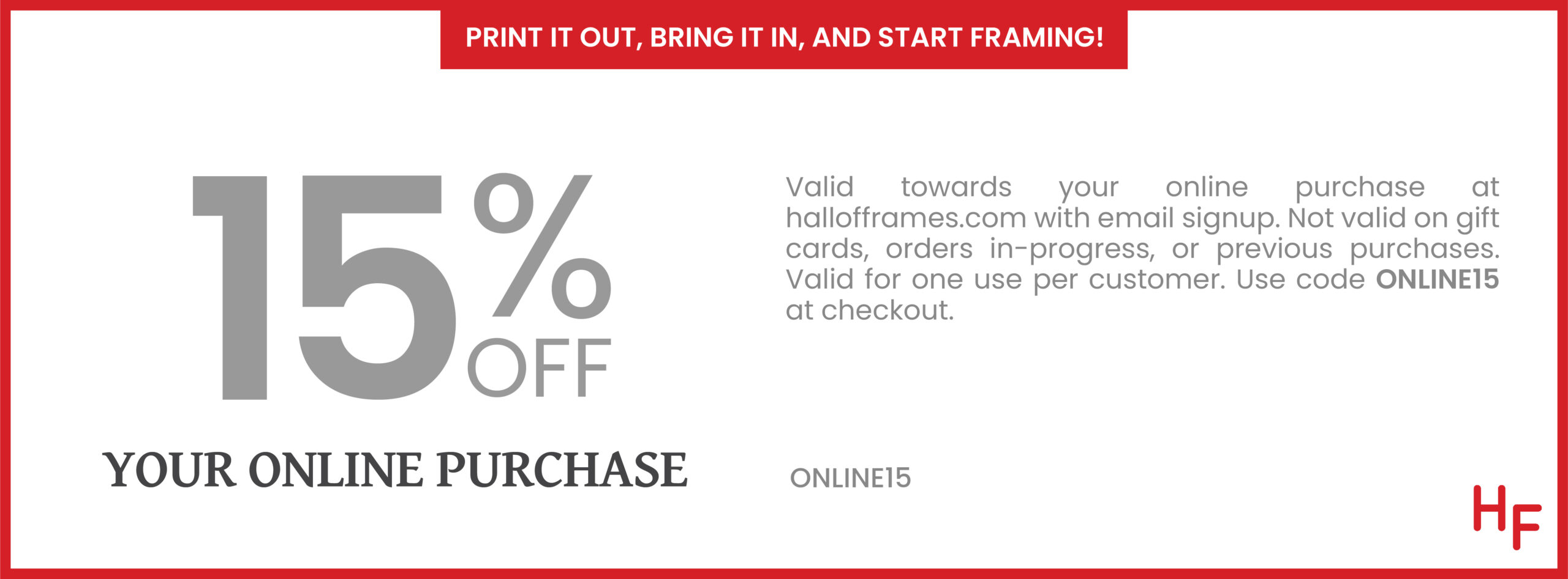 15% Off for Email Subscribers Hall of Frames Arizona