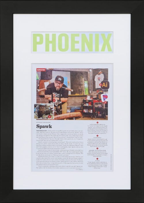 A photo of a framed digital Phoenix article with headline cutout Hall of Frames.