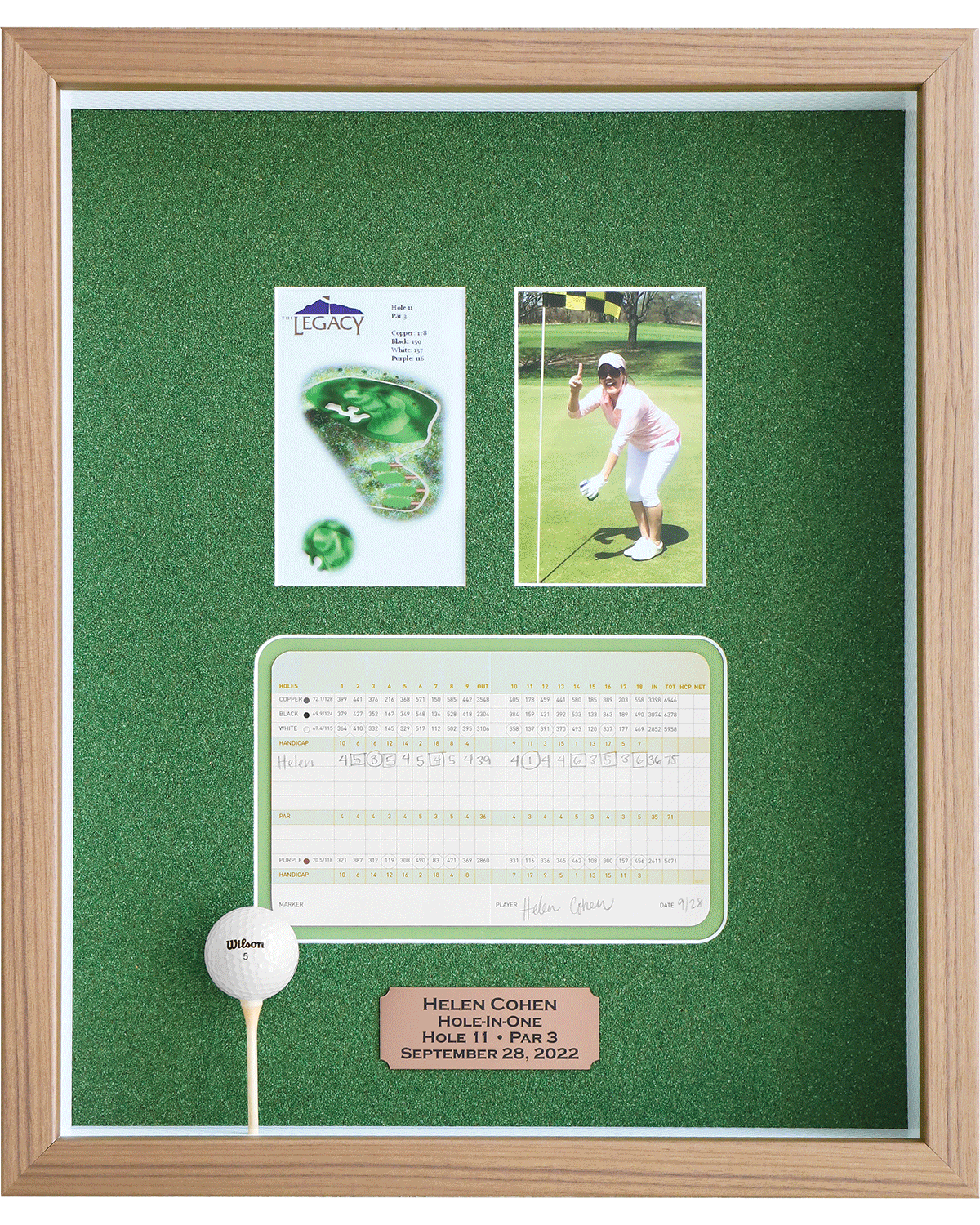 A photo of framed golf memorabilia by Hall of Frames.