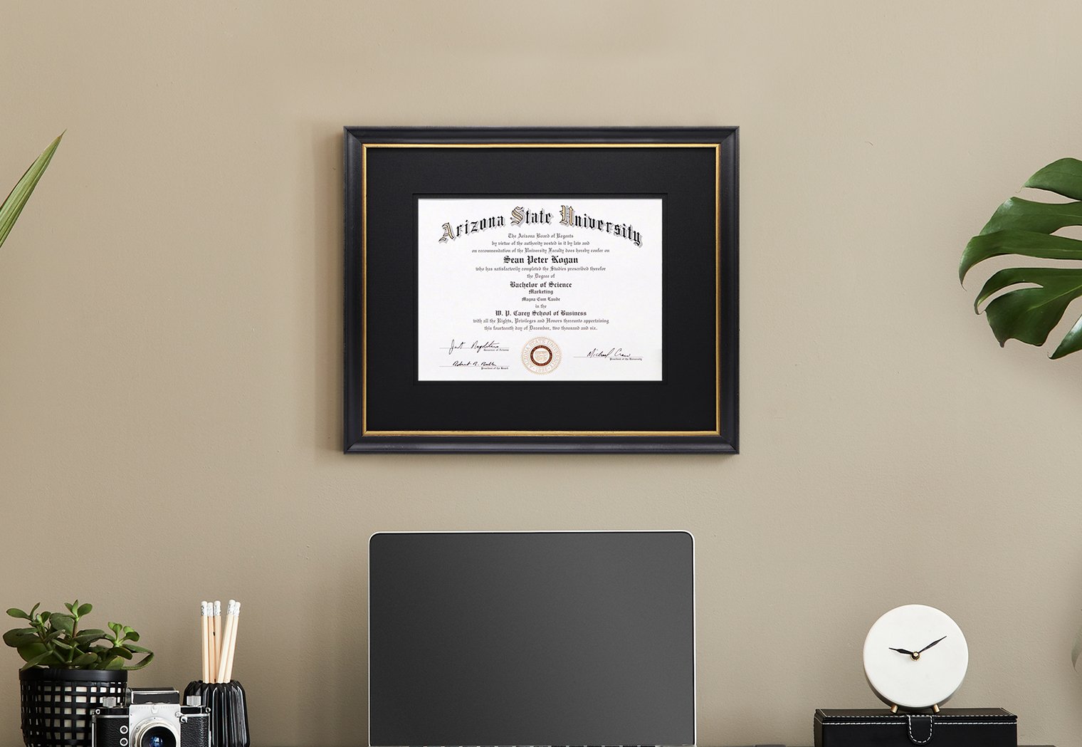 Diploma Readymade Frame hanging on office wall