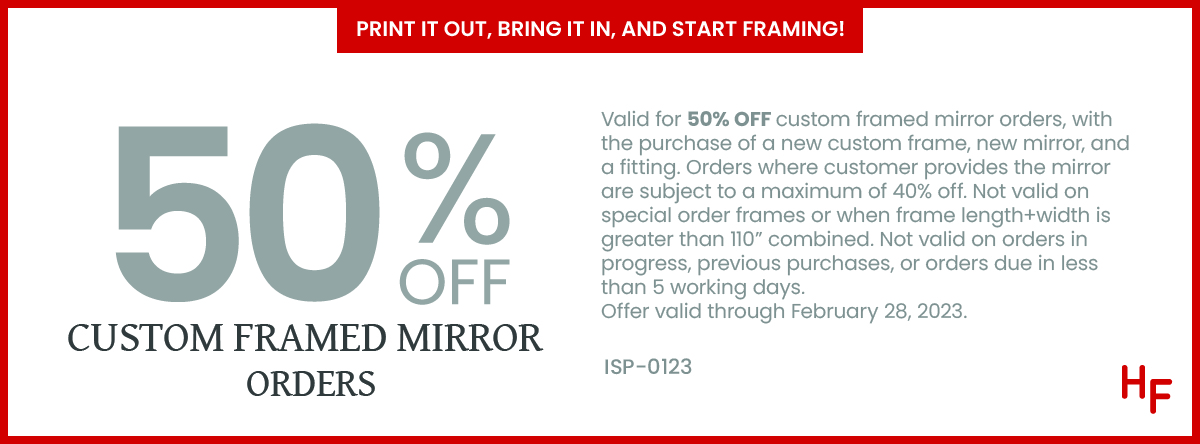 50% off Custom Framed Mirror Orders
