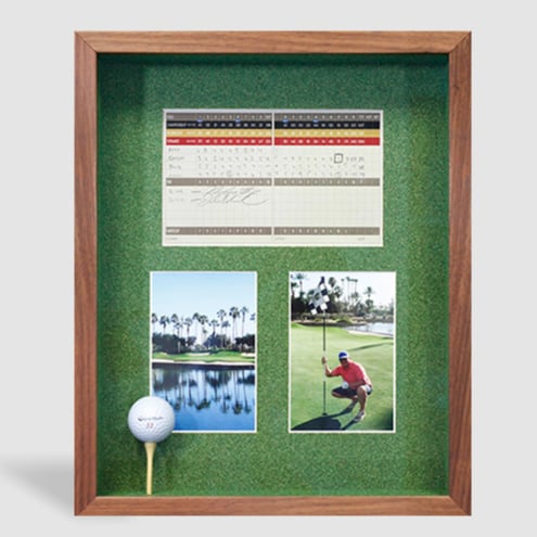 A photo of custom framed golfing memorabilia by Hall of Frames