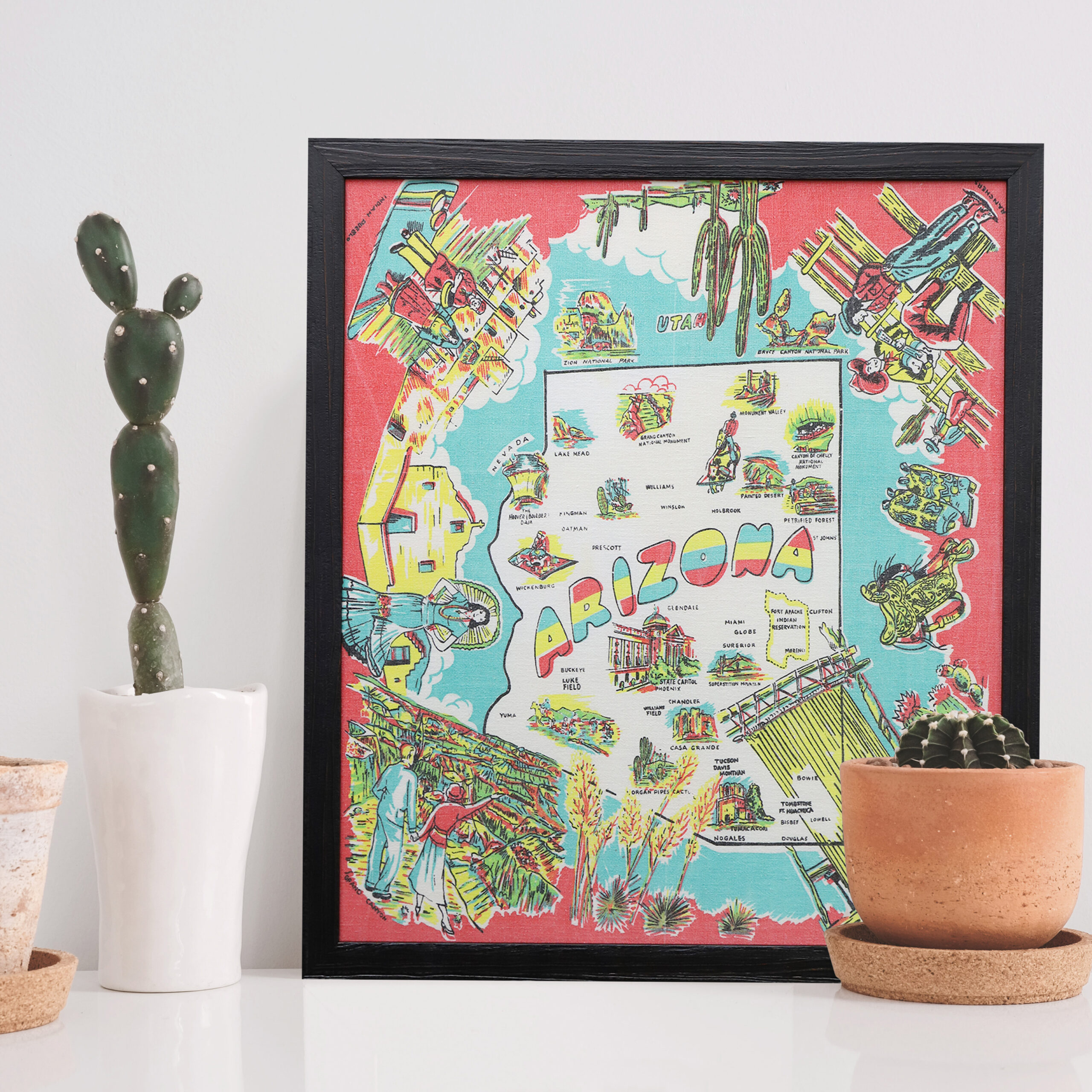 Photo of a Readymade Framed Colorful Arizona Map Illustration