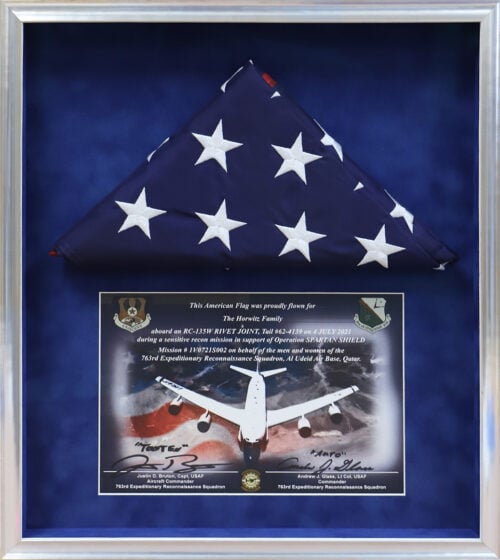 A photo of Air Force memorabilia famed by Hall of Frames. 