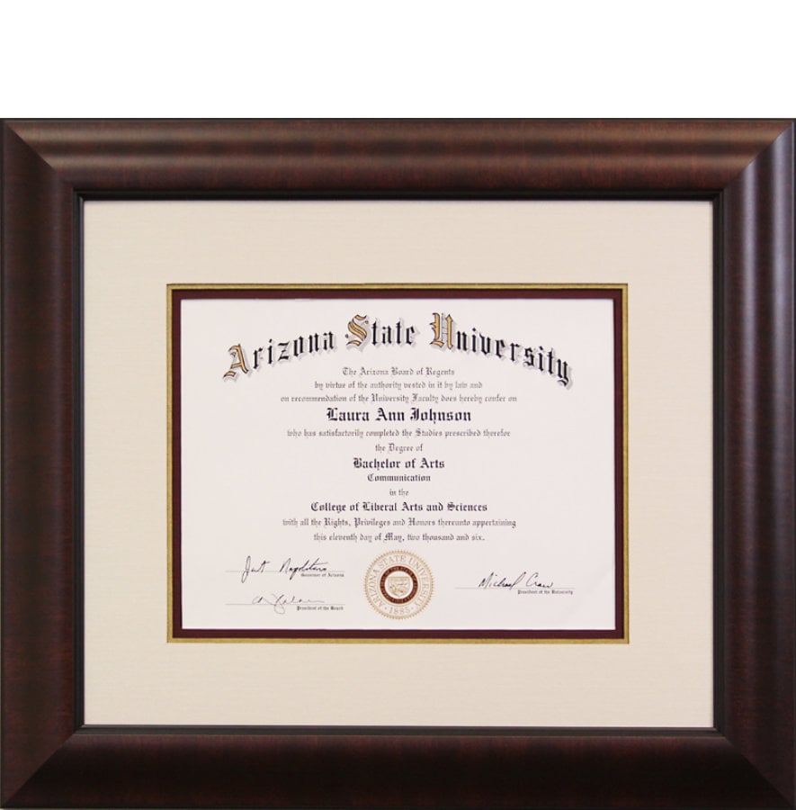 Photo of a Custom Framed College Diploma