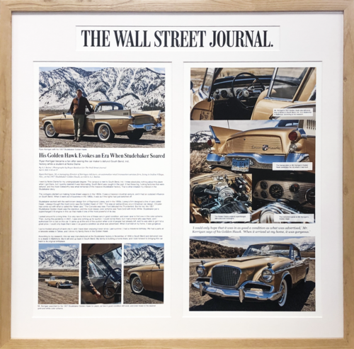A photo of a custom framed Wall Street Journal digital article with a headline cutout from Hall of Frames.