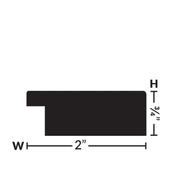 An illustration of a piece of mirror moulding with height and width.