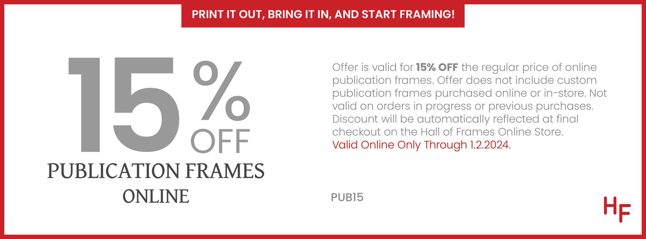 15% Off Publication Frames Online Only