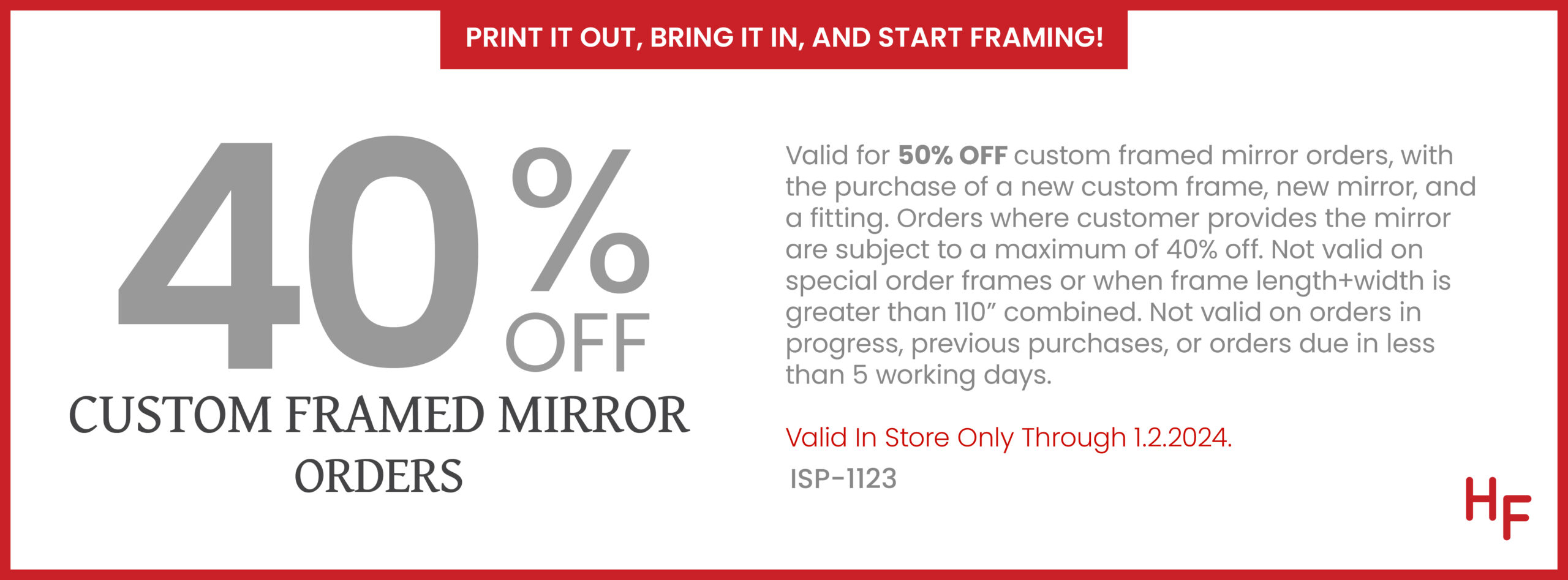 40% off Custom Framed Mirrors