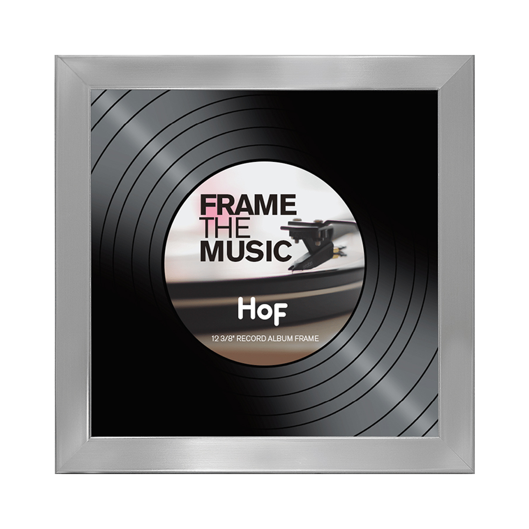 A photo of a silver tone record frame from Hall of Frames