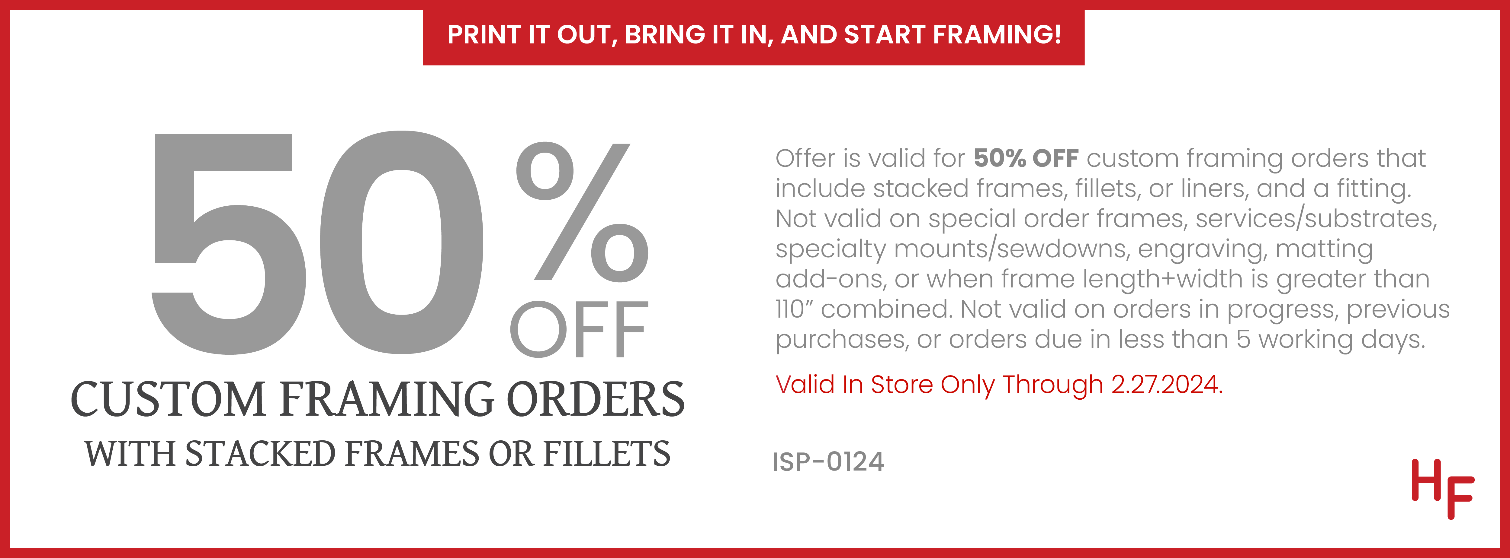 50% off Custom Framing with Stacked Frames or Fillets at Hall of Frames