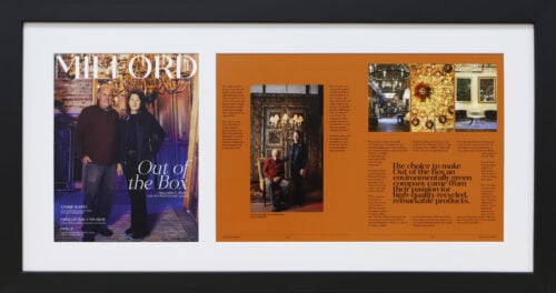 A photo of a Milford Magazine framed article by Hall of Frames