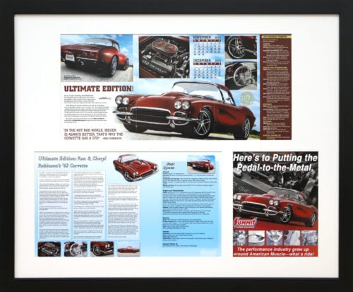 A photo of a custom car magazine framed article by Hall of Frames