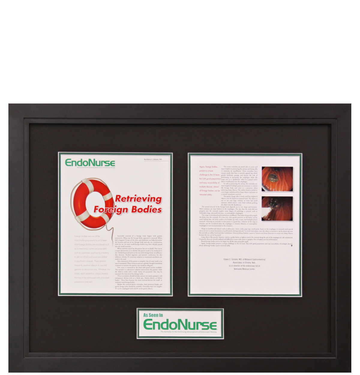 A photo of a custom framed online article from Hall of Frames