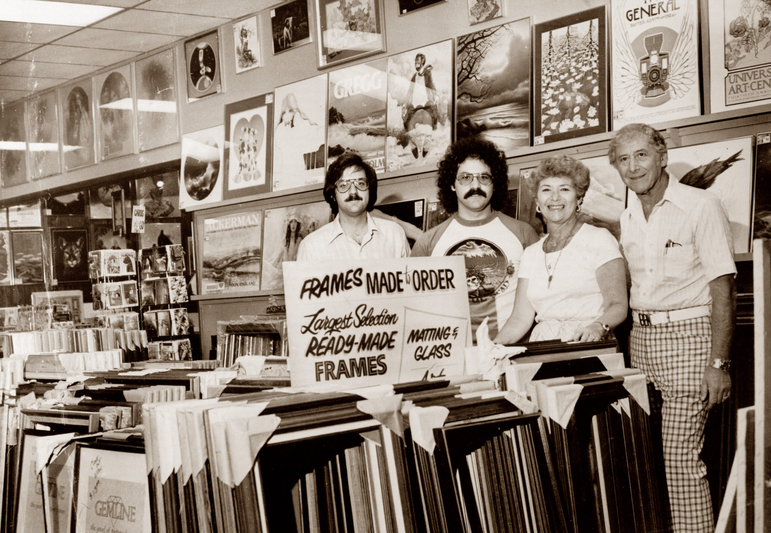 A photo of Kogan Family in the first Hall of Frames store in 1975