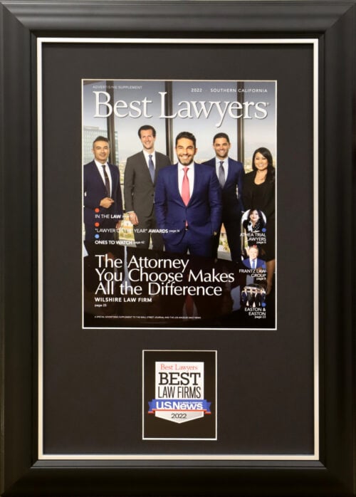 A photo of a custom framed US News Best Lawyers magazine cover framed by Hall of Frames.