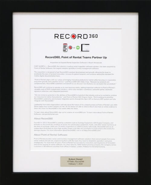 A photo of a custom framed Record 360 online article framed by Hall of Frames