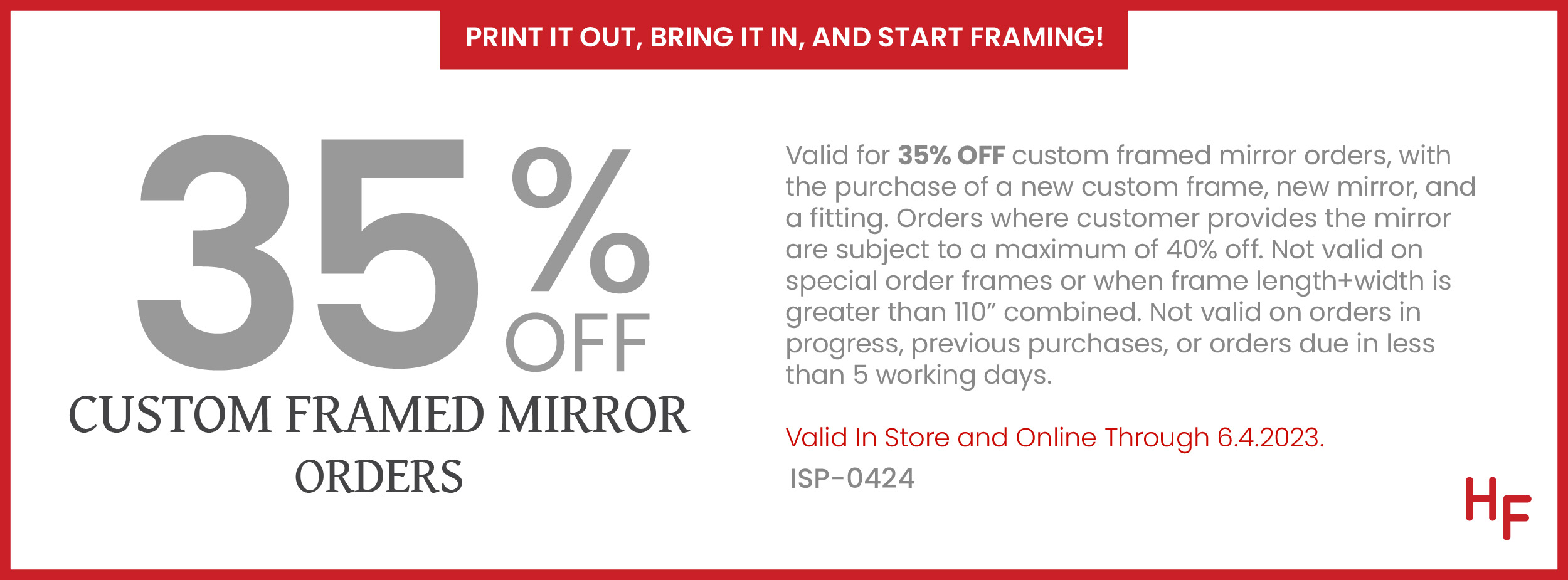 35% off Custom Framed Mirror Orders