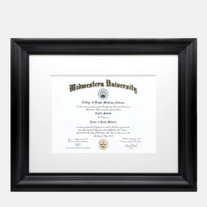 A photo of an 15.75x22 medical doctor degree diploma frame in black by Hall of Frames