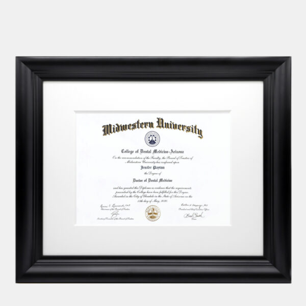 A photo of an 15.75x22 medical doctor degree diploma frame in black by Hall of Frames
