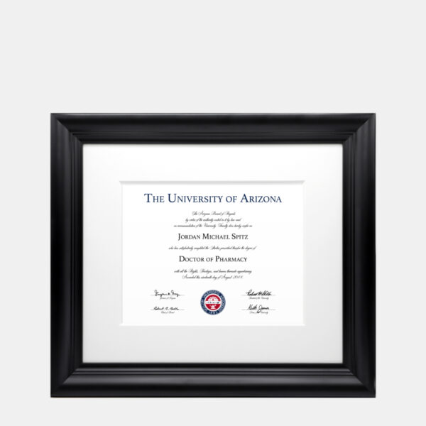A photo of an 11x14 law degree PhD Doctoral degree diploma frame in black by Hall of Frames