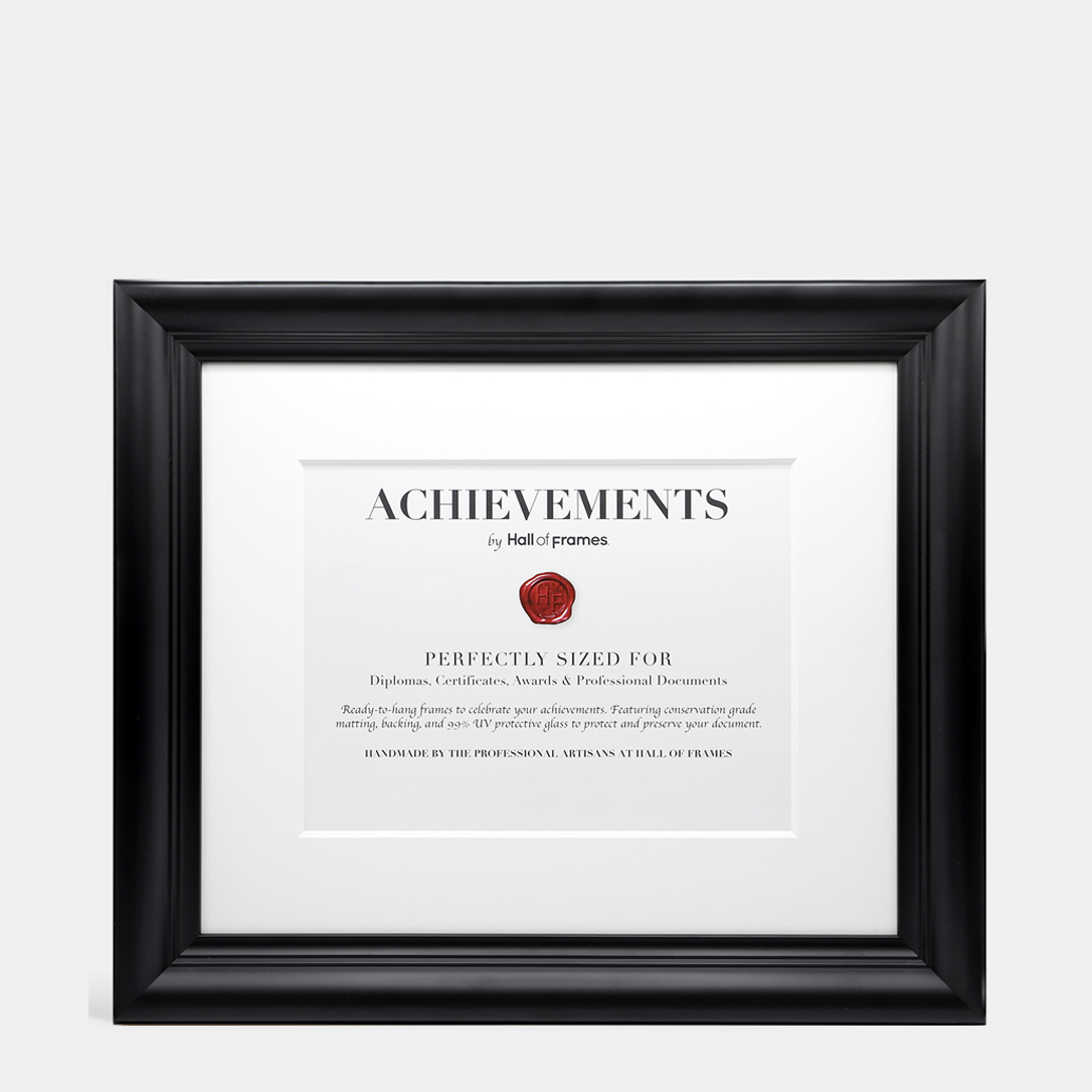 A photo of an 11x14 law degree PhD Doctoral degree diploma frame in black by Hall of Frames