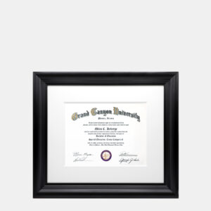 A photo of a 8x10 associates bachelors diploma frame in black by Hall of Frames