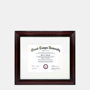 A photo of an 8x10 associates bachelors diploma frame in mahogany brown by Hall of Frames