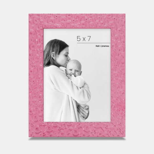 A pink frame featuring ribbons of strength serving a heartfelt tribute of love and support, bordering a photo with a mother and baby.