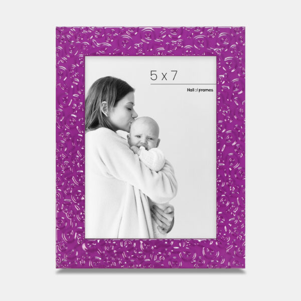 A purple frame featuring ribbons of strength serving a heartfelt tribute of love and support, bordering a photo with a mother and baby.
