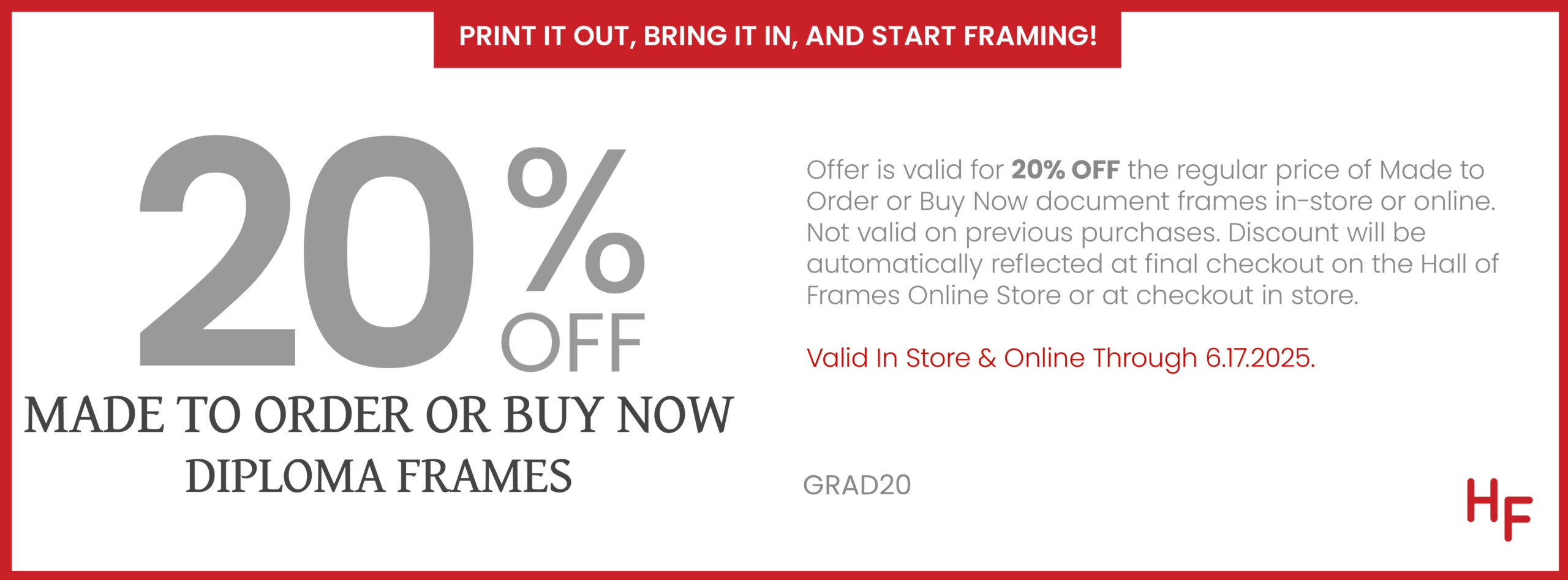 20% off Diploma Frames - From April 14, 2025 to June 17, 2025