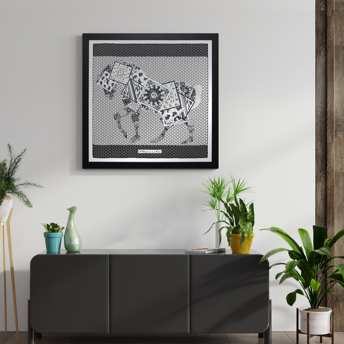 A Framed Luxury Hermes Scarf in a scene