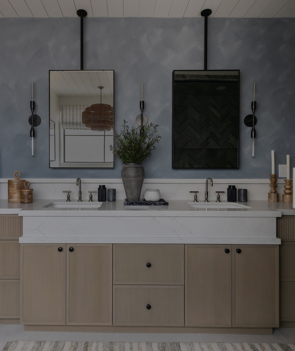 Framed Mirrors in a modern bathroom scene featuring double black infinity mirrors