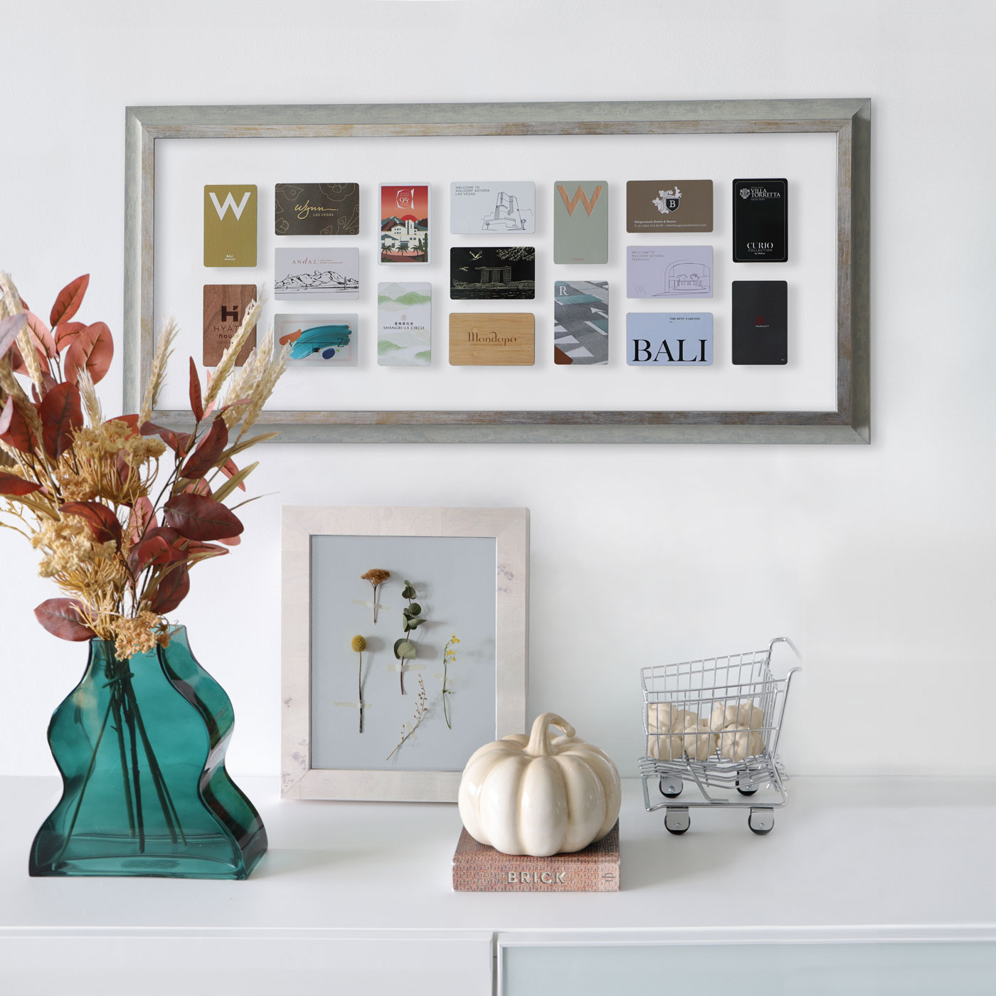 Framed Hotel Key Cards in Floating Acrylic Frame Fall Autumn Scene