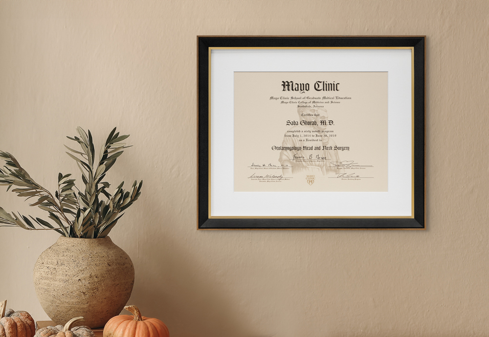 Medical PHD Diploma frame in fall autumn scene