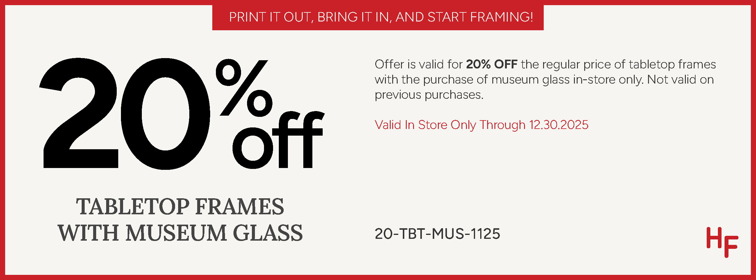 20% Off Tabletop Frames with Museum Glass - Oct 29 to Dec 30, 2025