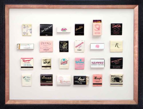 Framed Matchbooks with a pink and neutral theme